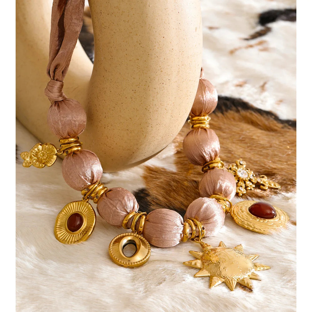 Isalene  Necklaces Gold Solstice Charm Silk Necklace