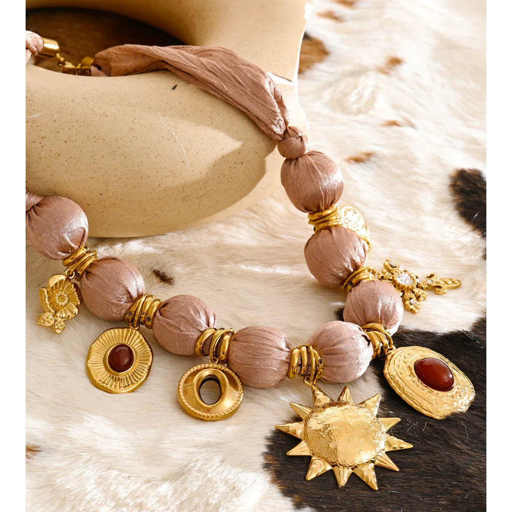 Isalene  Necklaces Gold Solstice Charm Silk Necklace