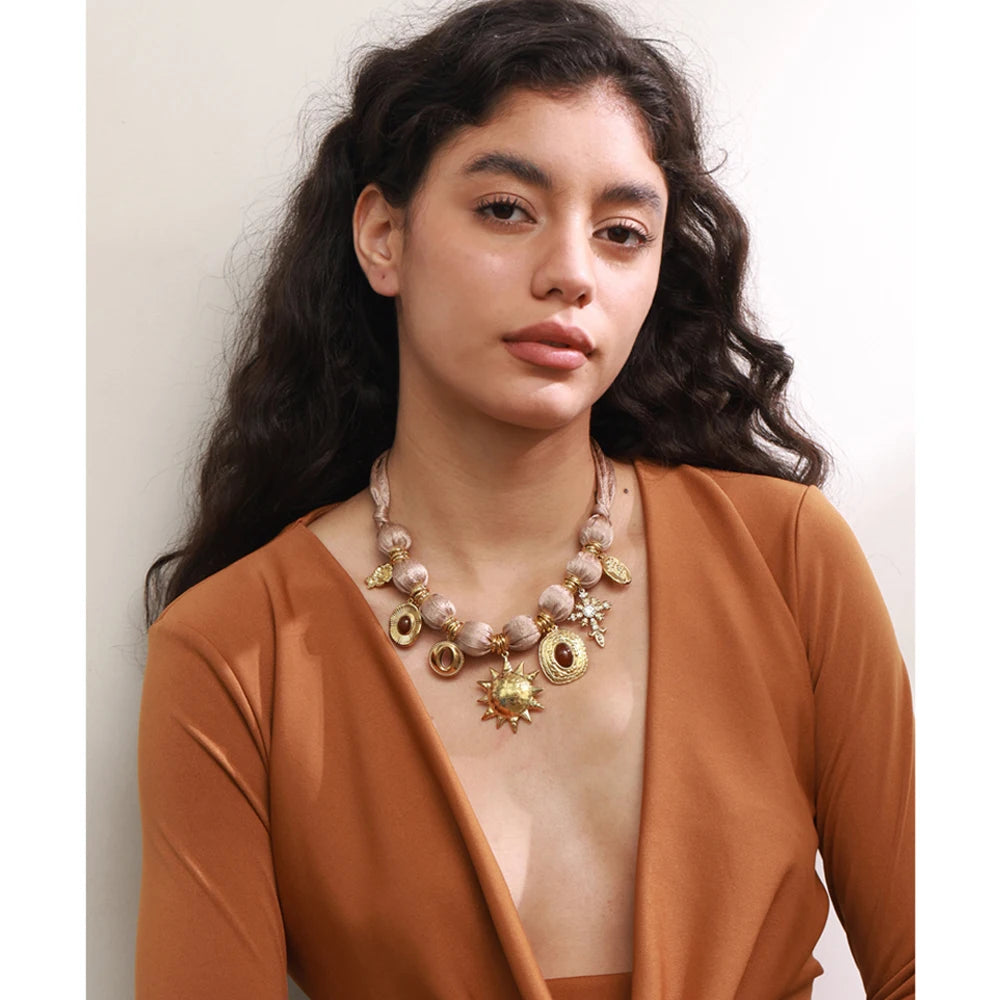 Isalene  Necklaces Gold Solstice Charm Silk Necklace