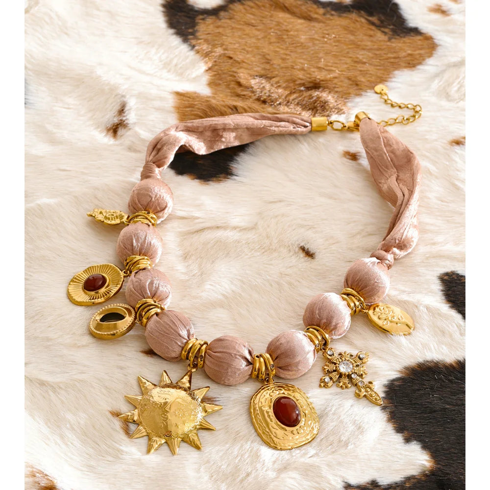 Isalene  Necklaces Gold Solstice Charm Silk Necklace