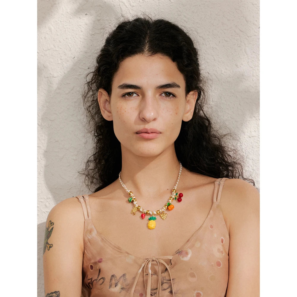 Isalene  Necklaces Gold Tutti Frutti Charm Necklace