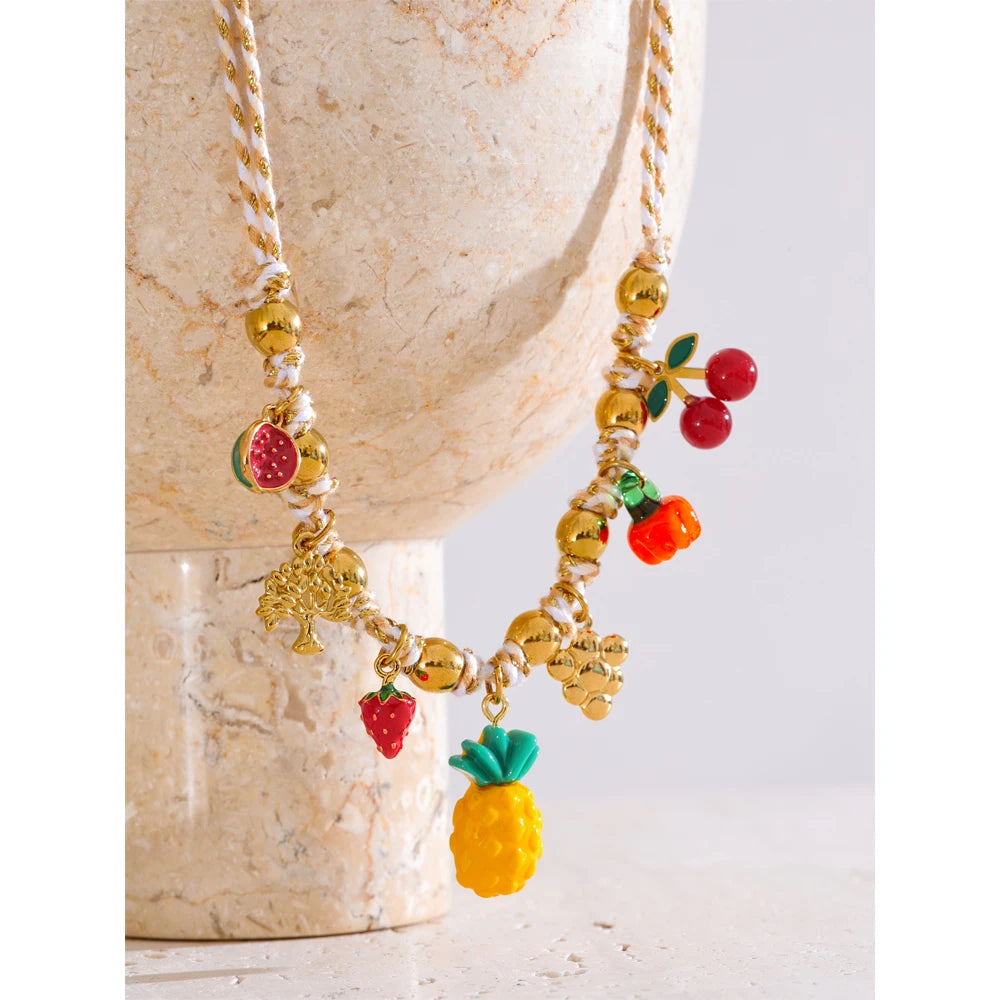 Isalene  Necklaces Gold Tutti Frutti Charm Necklace
