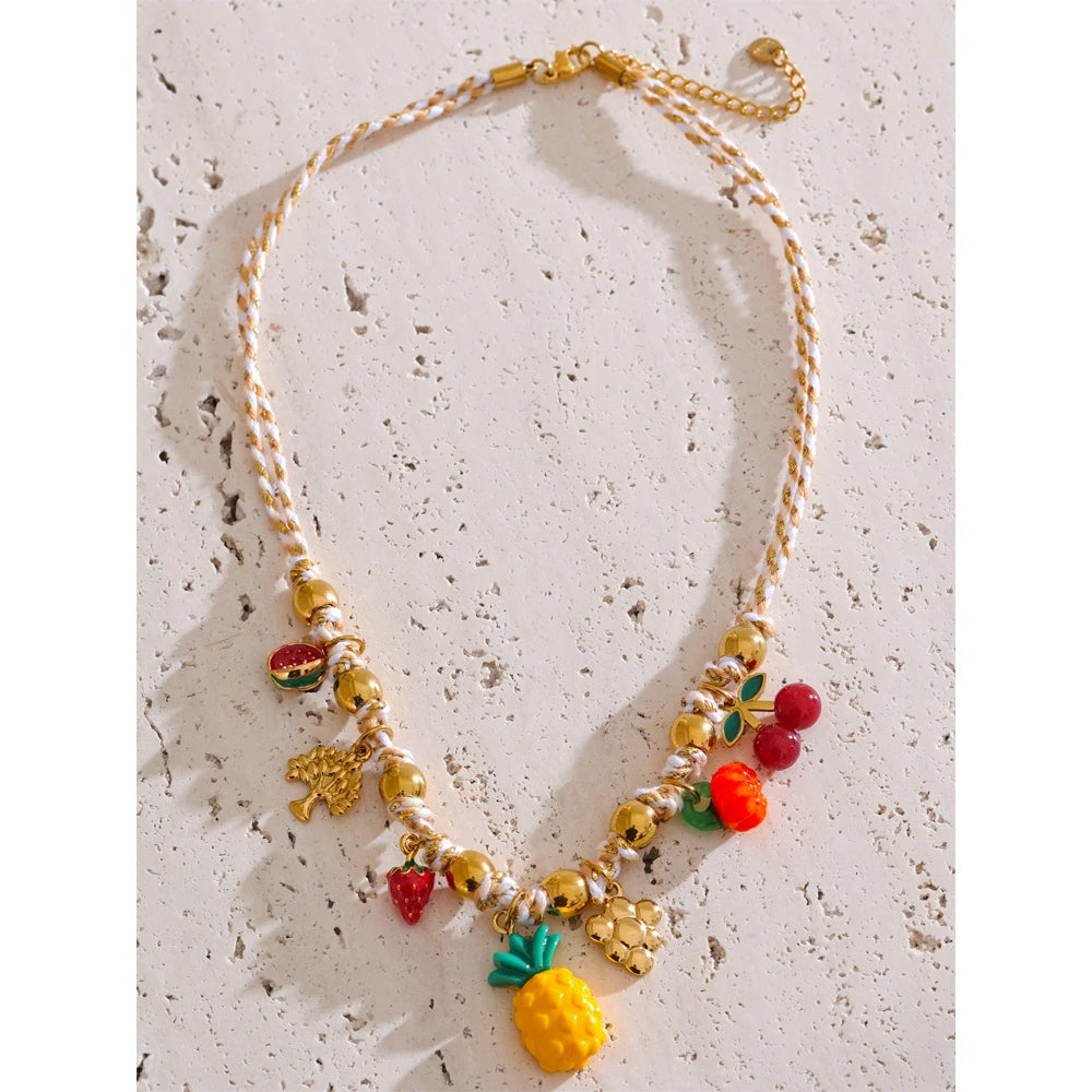 Isalene  Necklaces Gold Tutti Frutti Charm Necklace