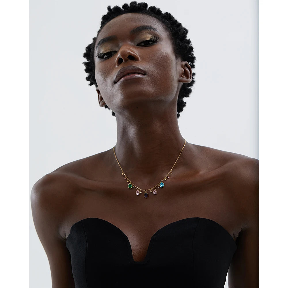 Isalene  Necklaces Gold Valentina Jewel Cascade Necklace