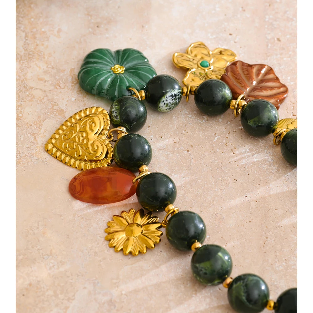 Isalene  Necklaces Gold Verdant Charm Beaded Necklace