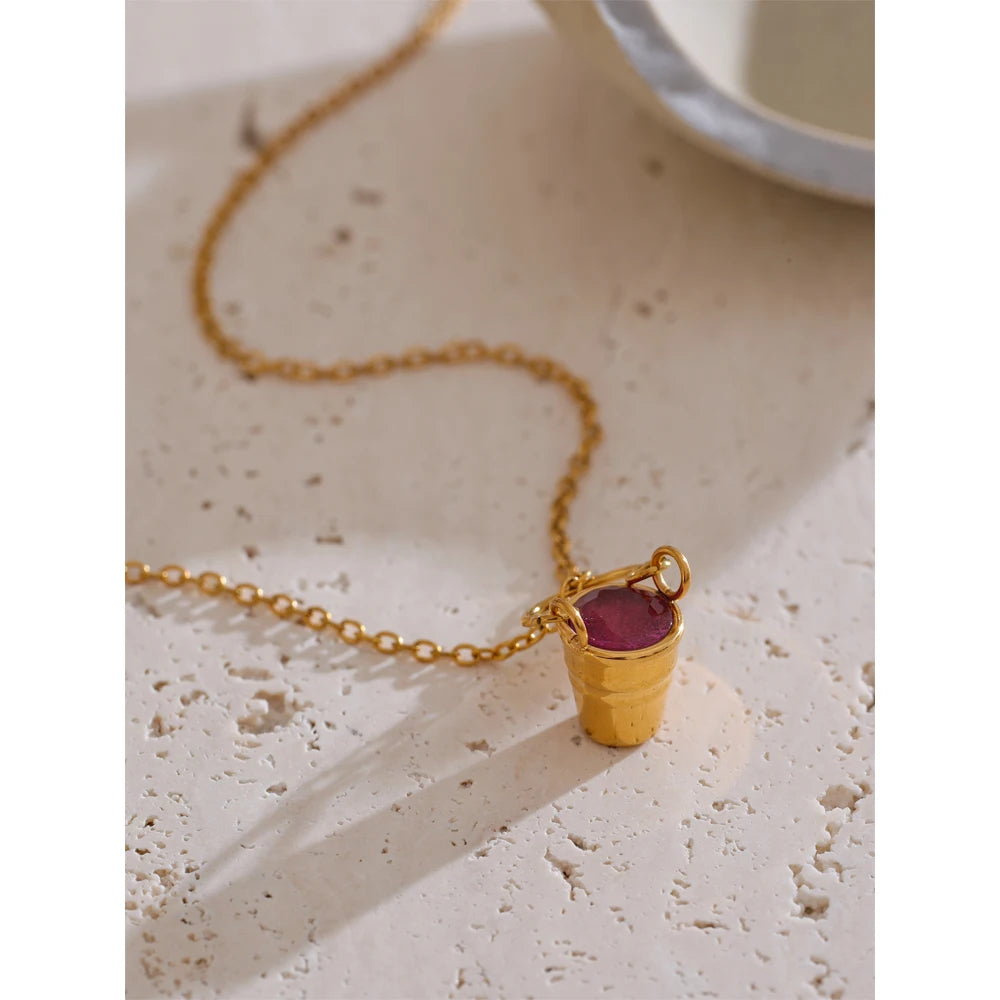 Isalene  Necklaces Gold Violetta Gem Necklace