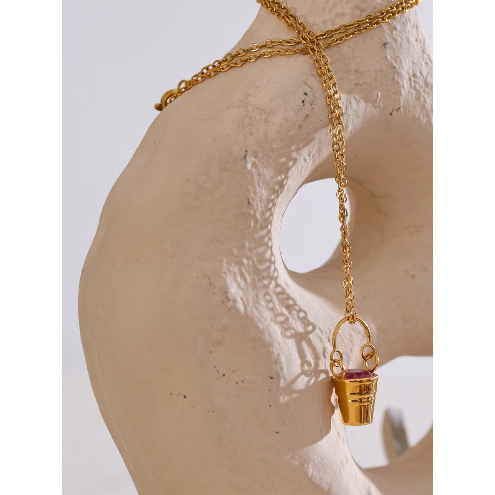 Isalene  Necklaces Gold Violetta Gem Necklace