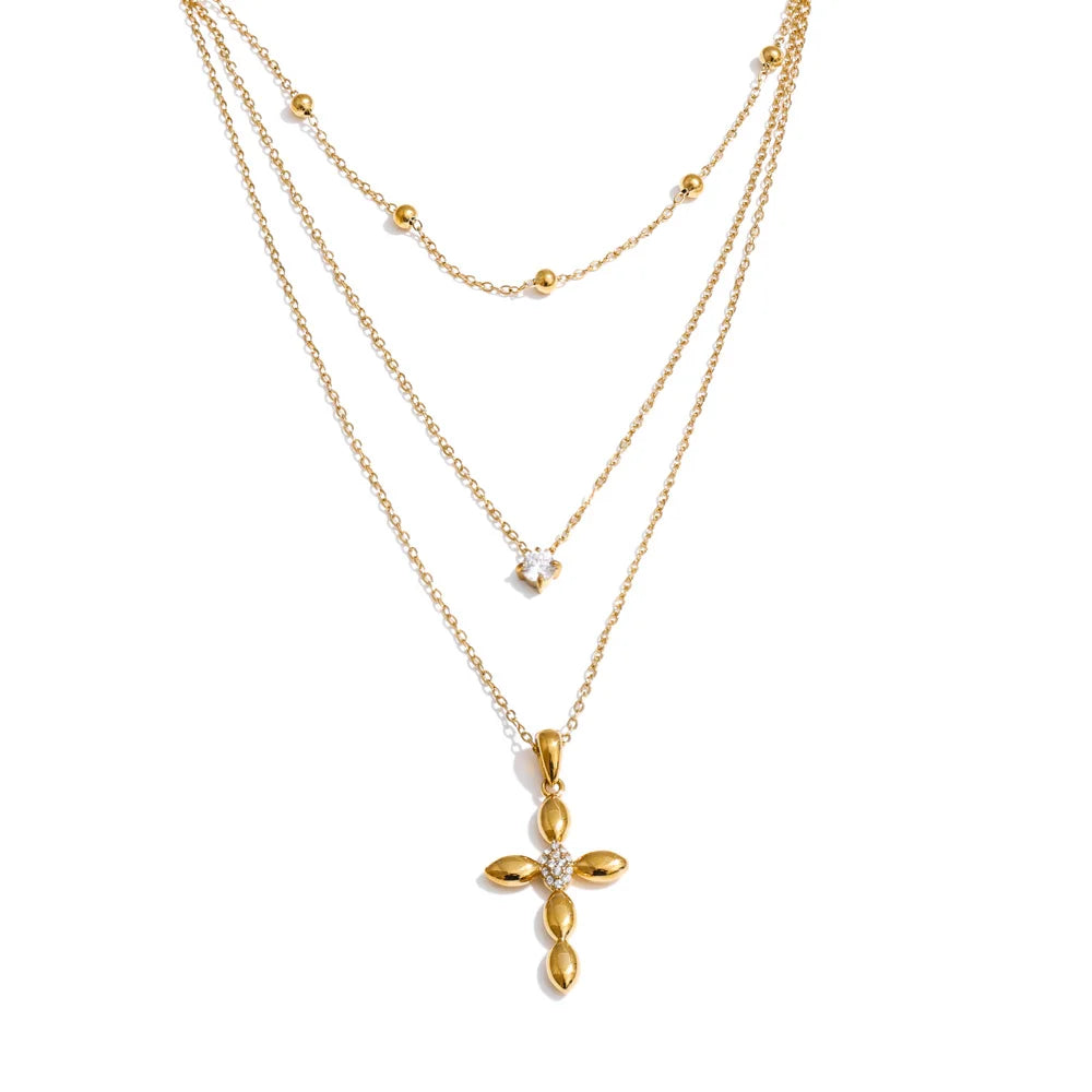 Isalene  Necklaces Gold Vivienne Cross Layered Necklace