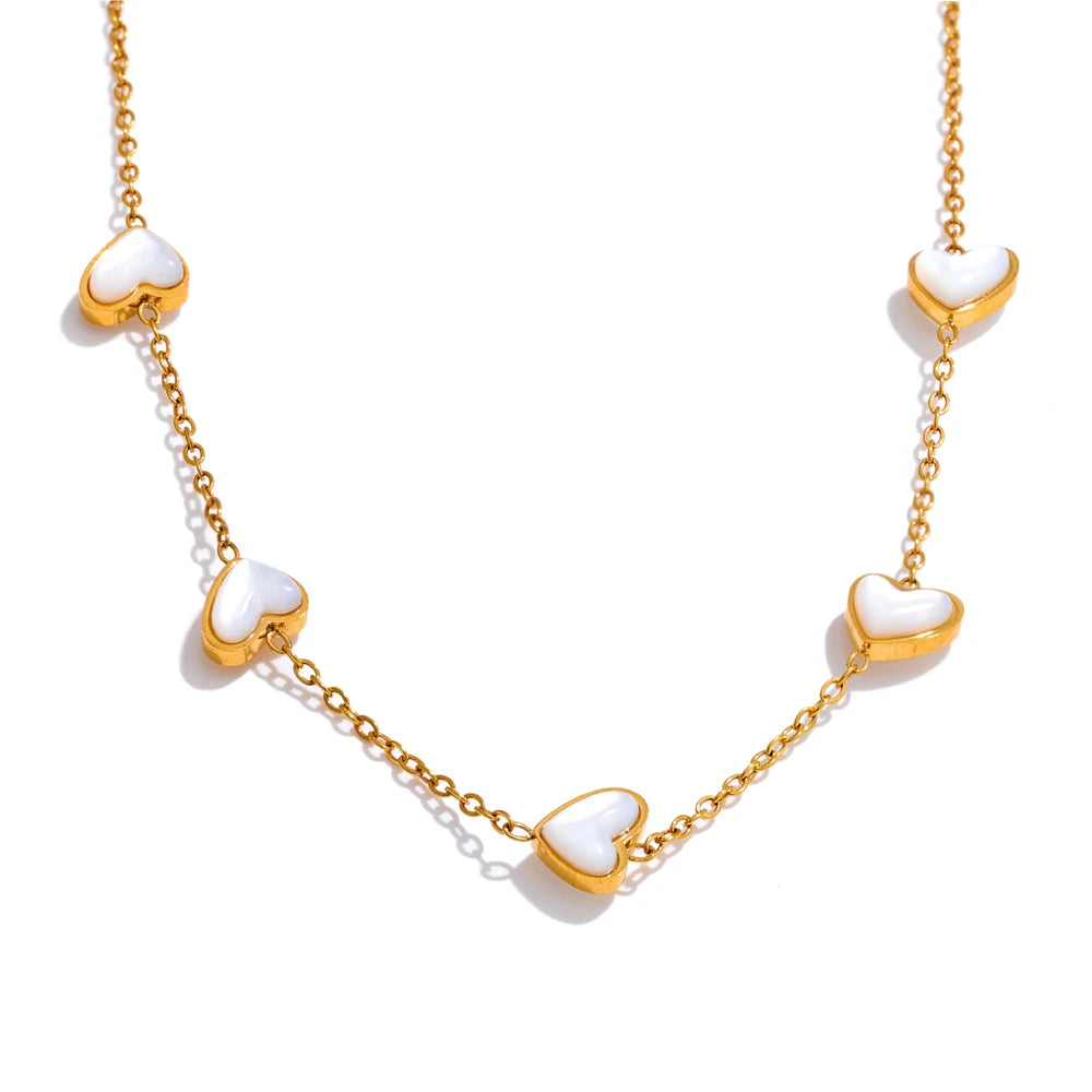 Isalene  Necklaces Gold White Heart Station Necklace