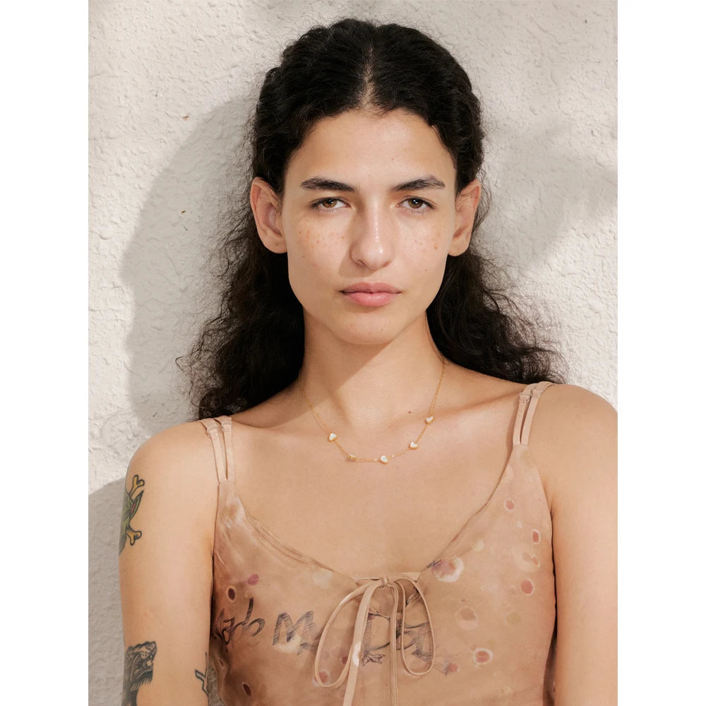 Isalene  Necklaces Gold White Heart Station Necklace
