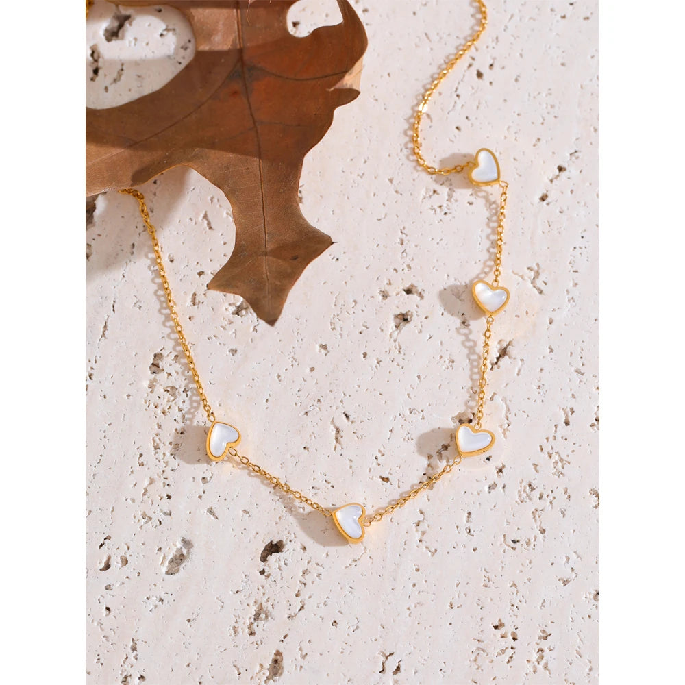 Isalene  Necklaces Gold White Heart Station Necklace