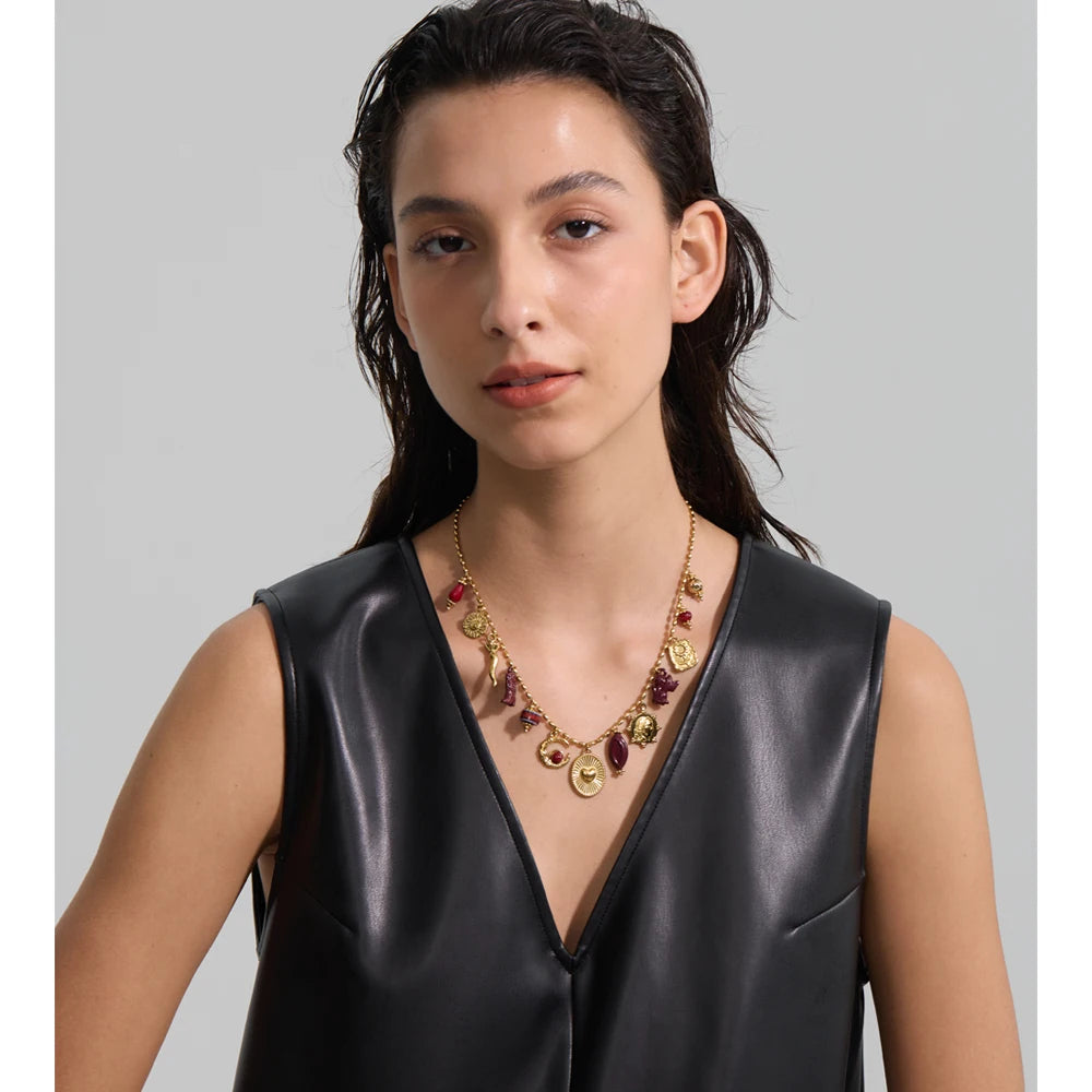 Isalene  Necklaces Gold / Wine Charm Mix / Adjustable 16–18 in Marisol Charm Medallion Necklace