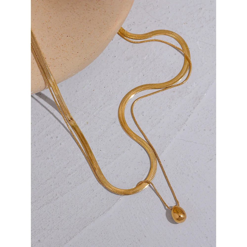 Isalene  Necklaces Luna Dual Chain Egg Pendant Necklace