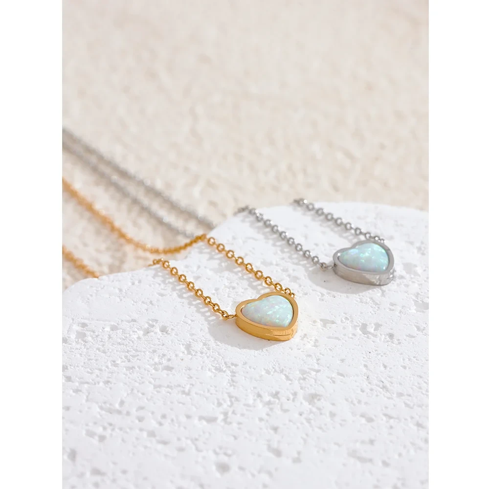 Isalene  Necklaces Opal Heart Necklace