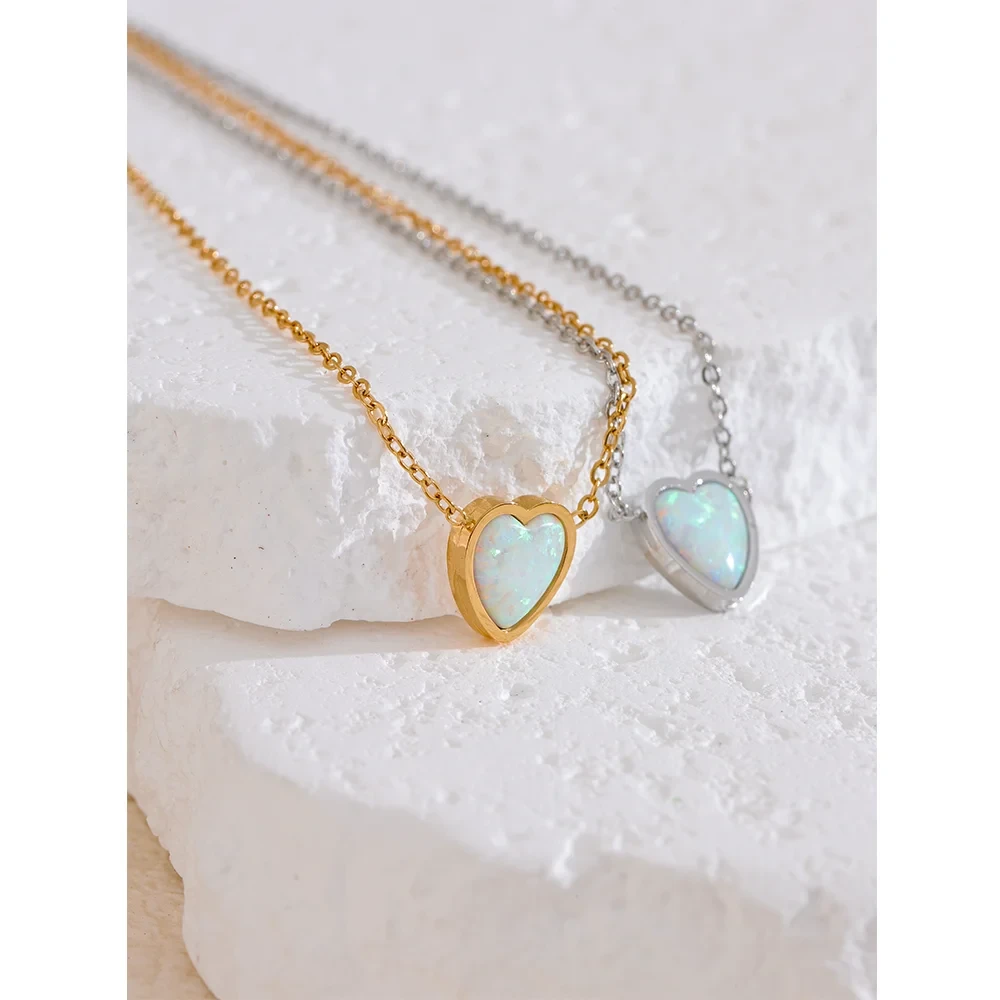 Isalene  Necklaces Opal Heart Necklace