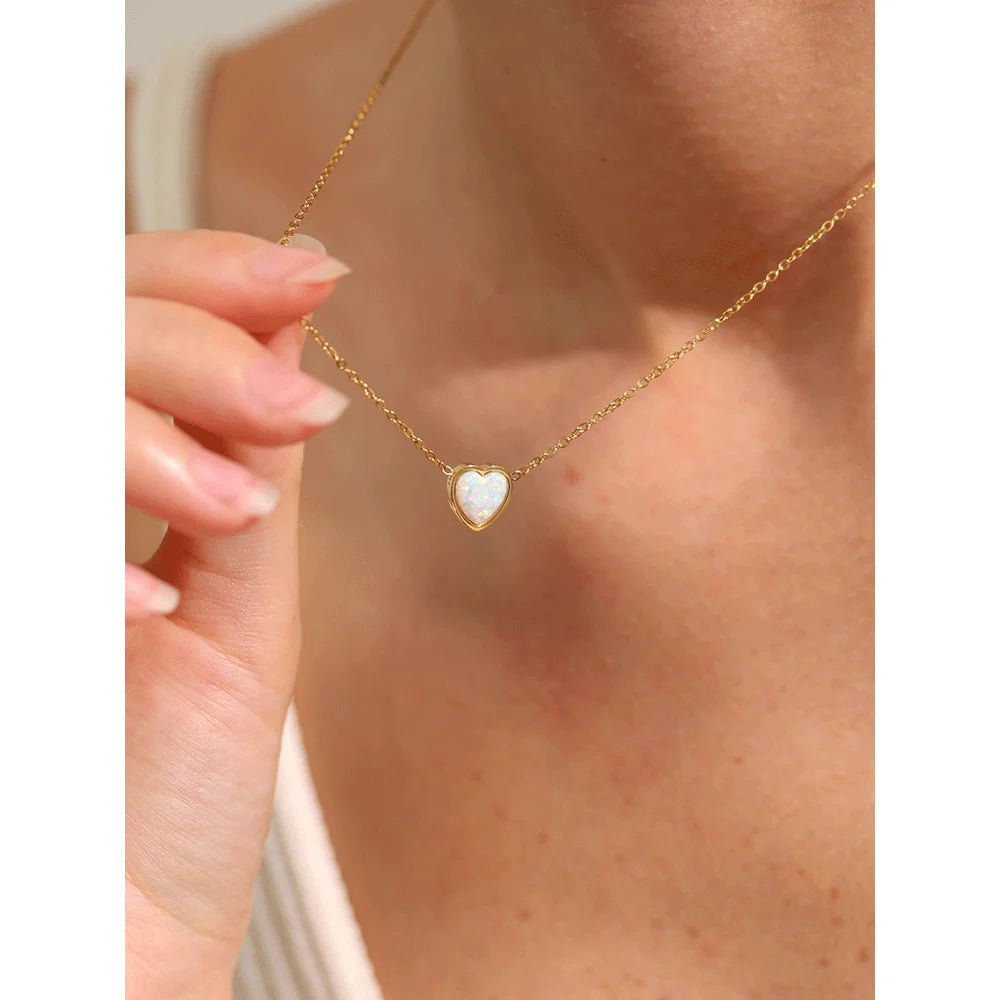 Isalene  Necklaces Opal Heart Necklace