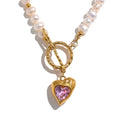 Isalene  Necklaces Pink Heart Rosalie Heart Pearl Necklace