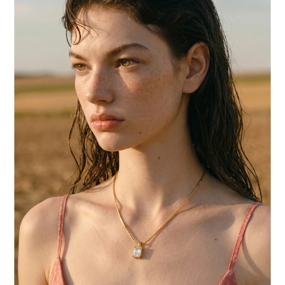 Isalene  Necklaces Rectangular Stone Pendant Necklace