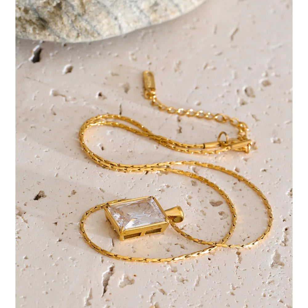 Isalene  Necklaces Rectangular Stone Pendant Necklace