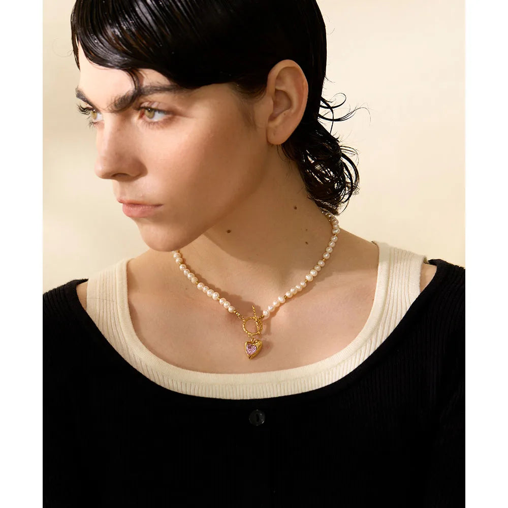 Isalene  Necklaces Rosalie Heart Pearl Necklace