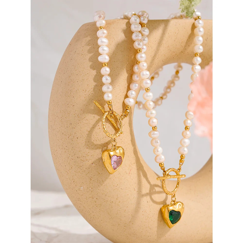Isalene  Necklaces Rosalie Heart Pearl Necklace