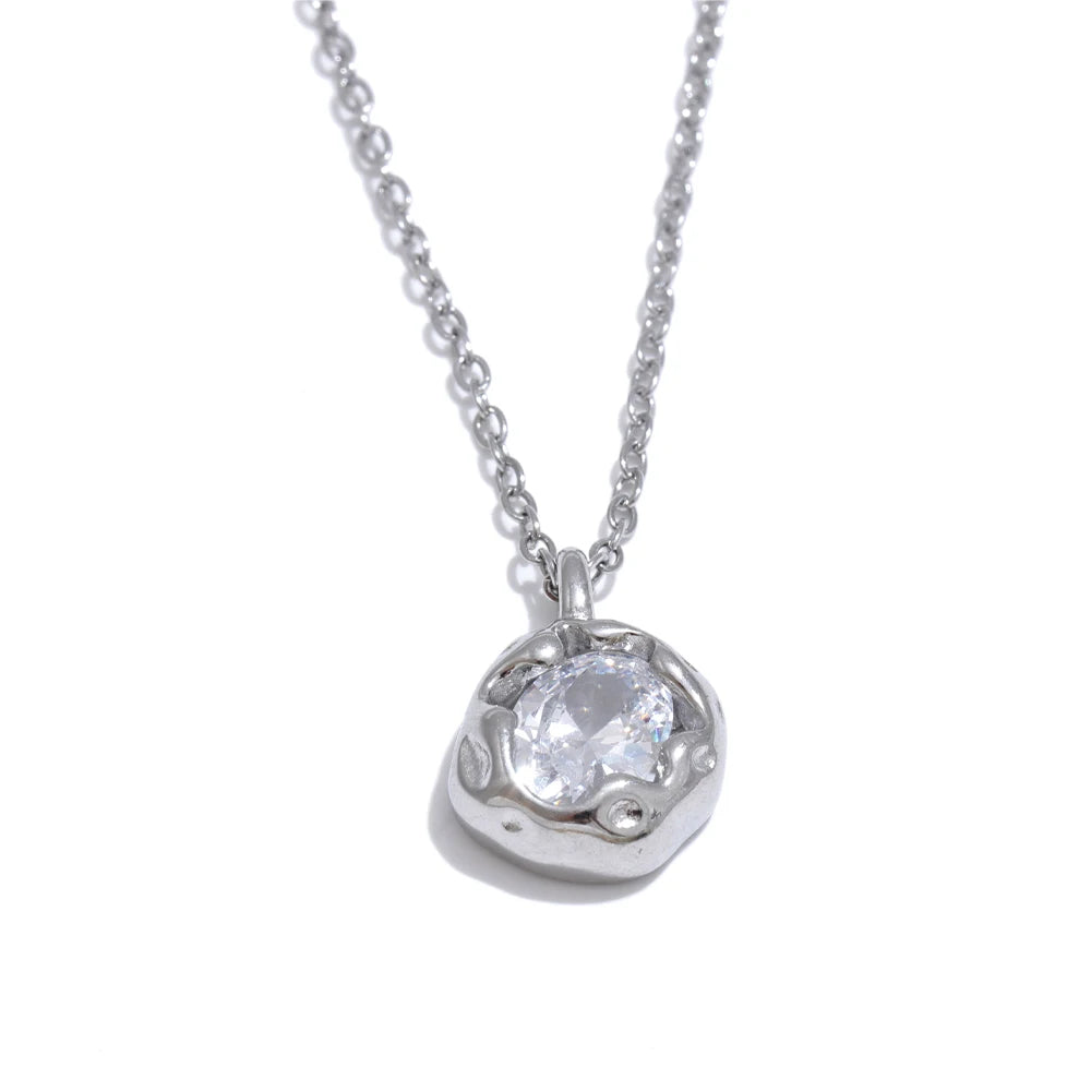 Isalene  Necklaces Silver Aurora Crystal Medallion Necklace