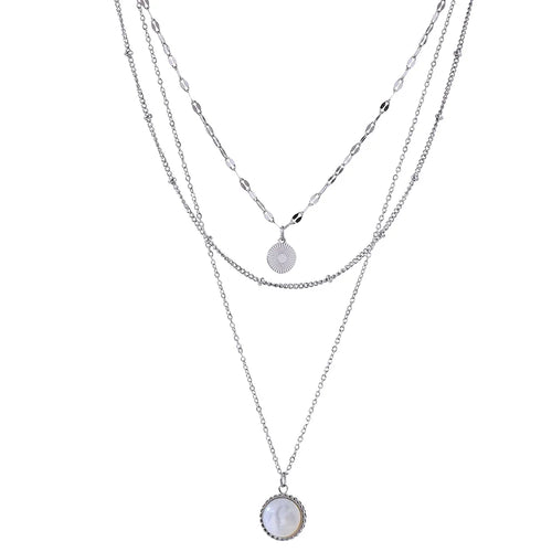 Isalene  Necklaces Silver Aurora Layered Medallion Necklace
