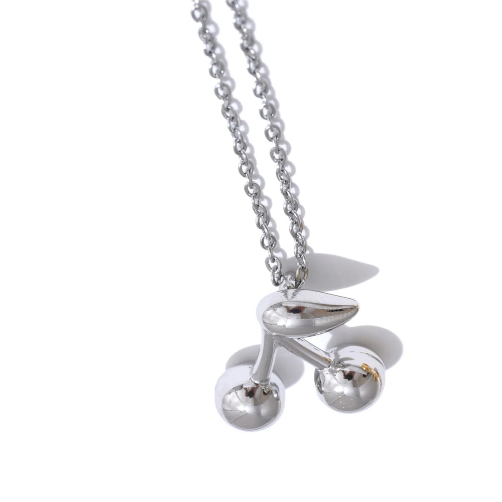 Isalene  Necklaces Silver Cherry Charm Necklace