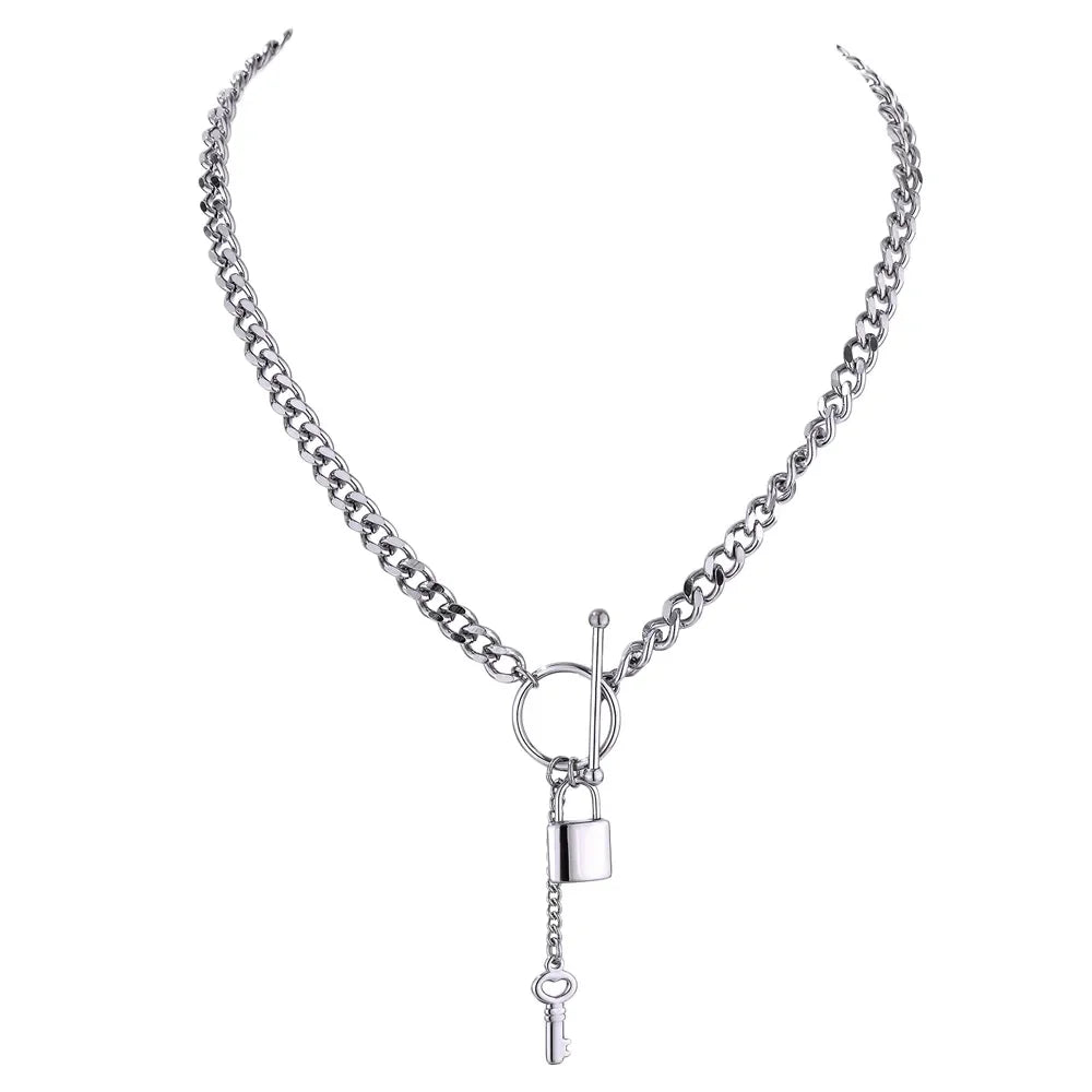 Isalene  Necklaces Silver Luna Lock & Key Necklace