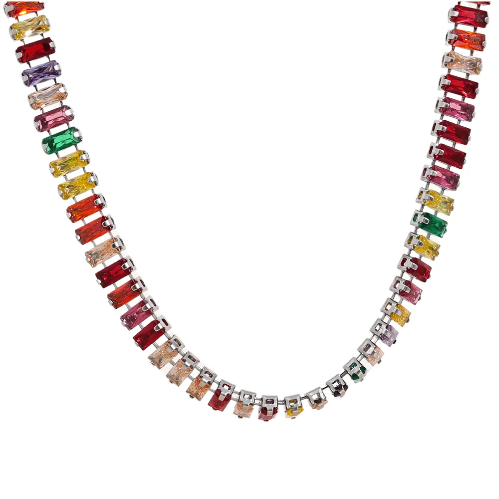 Isalene  Necklaces Silver Multi Color Sienna Tennis Necklace