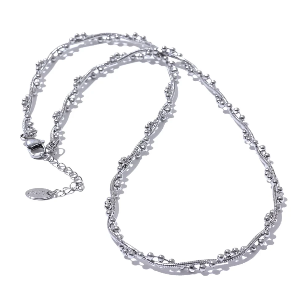 Isalene  Necklaces Silver Solene Beaded Flow Necklace