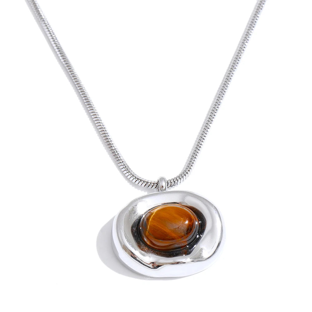Isalene  Necklaces Silver Valencia Tiger Eye Necklace
