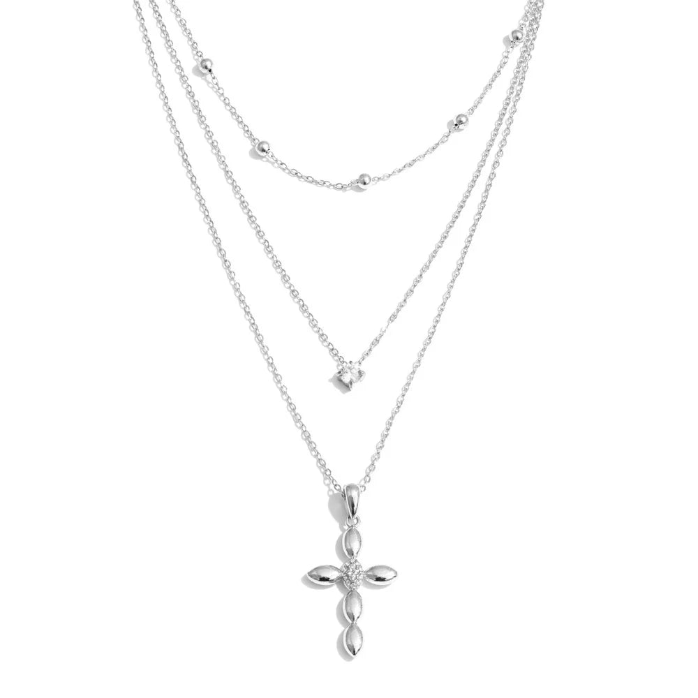 Isalene  Necklaces Silver Vivienne Cross Layered Necklace