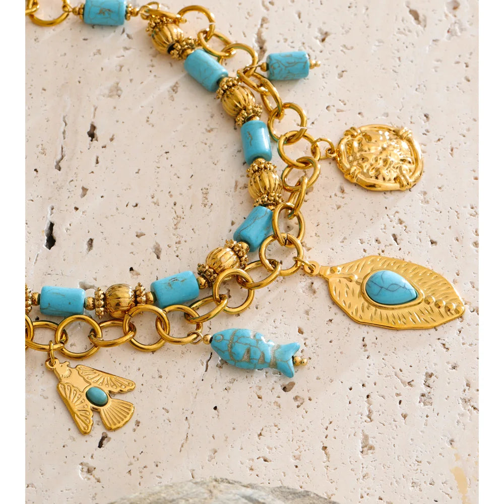 Isalene  Necklaces Turquoise Gold Santorini Charm Necklace