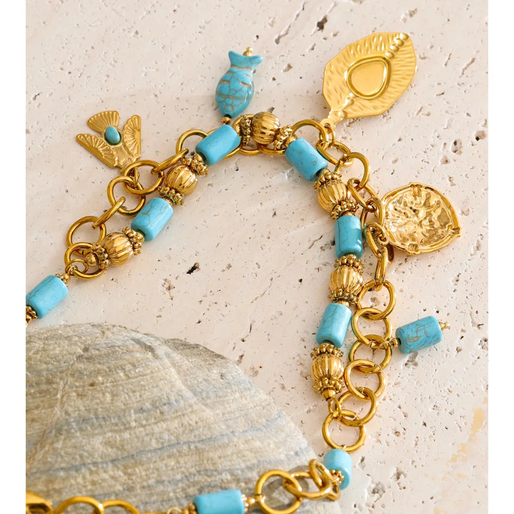 Isalene  Necklaces Turquoise Gold Santorini Charm Necklace