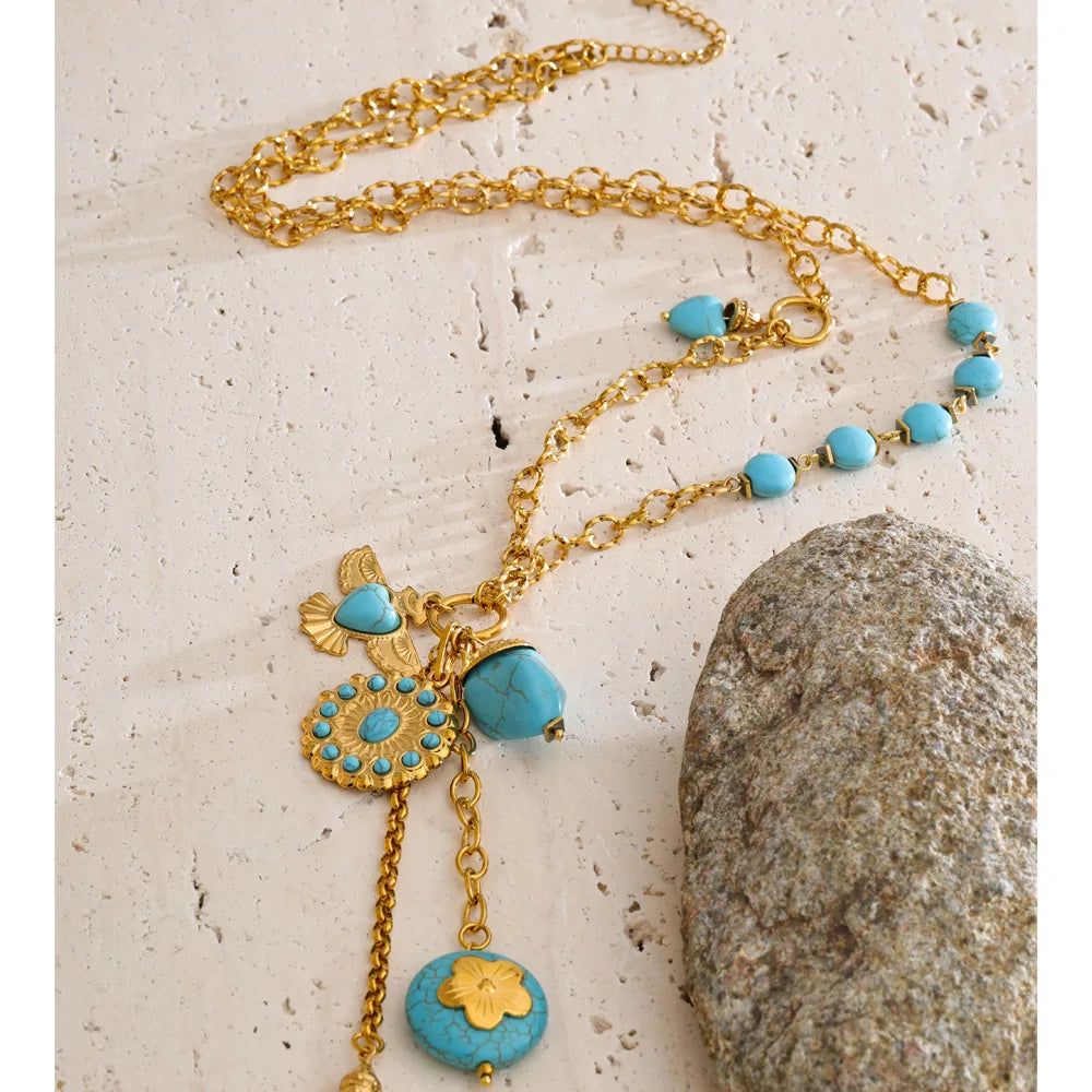 Isalene  Necklaces Turquoise Santorini Charm Necklace