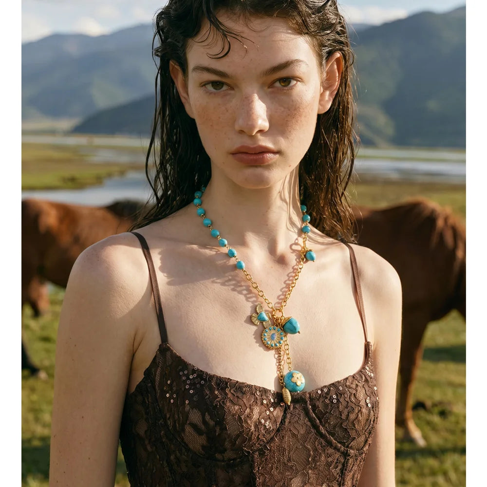 Isalene  Necklaces Turquoise Santorini Charm Necklace