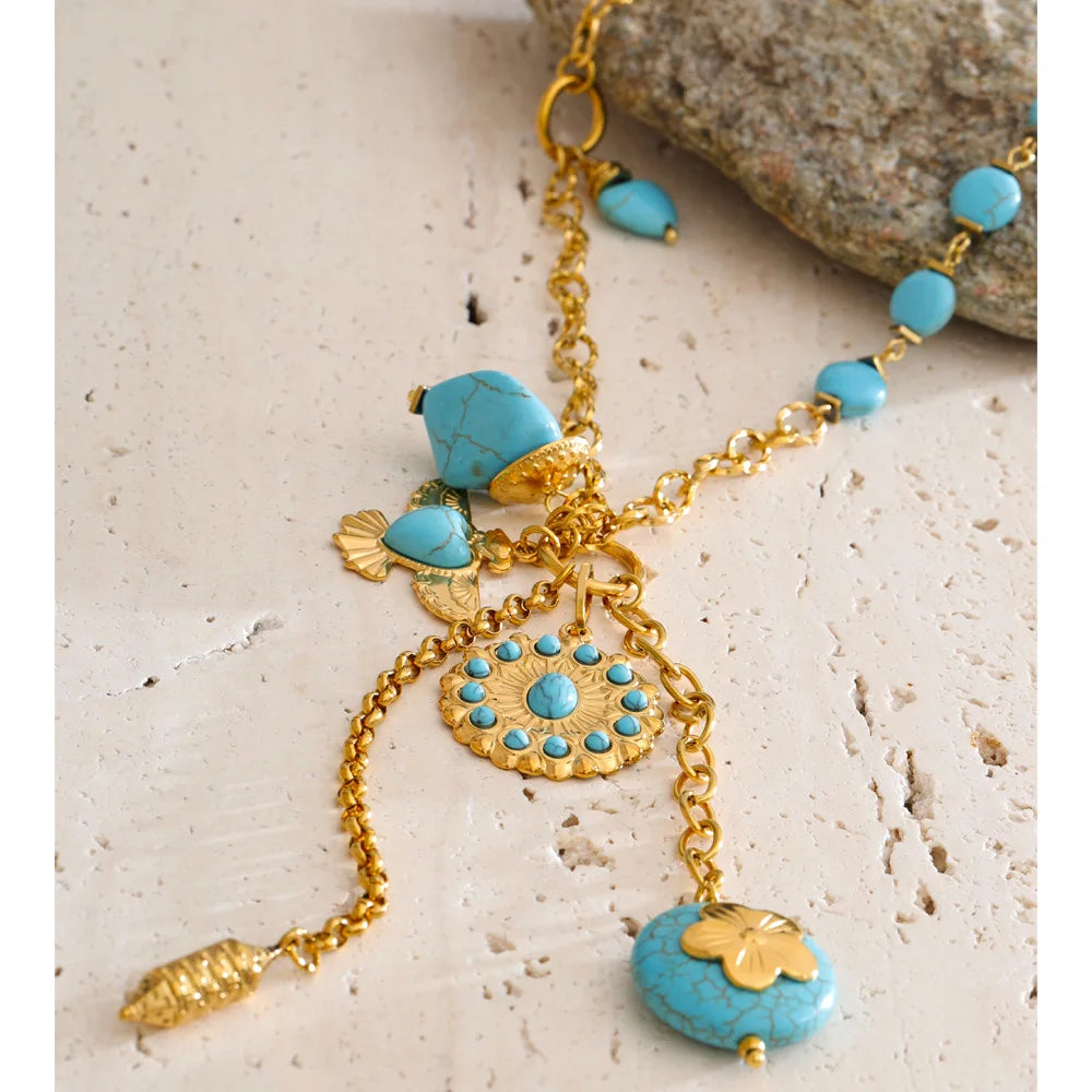 Isalene  Necklaces Turquoise Santorini Charm Necklace