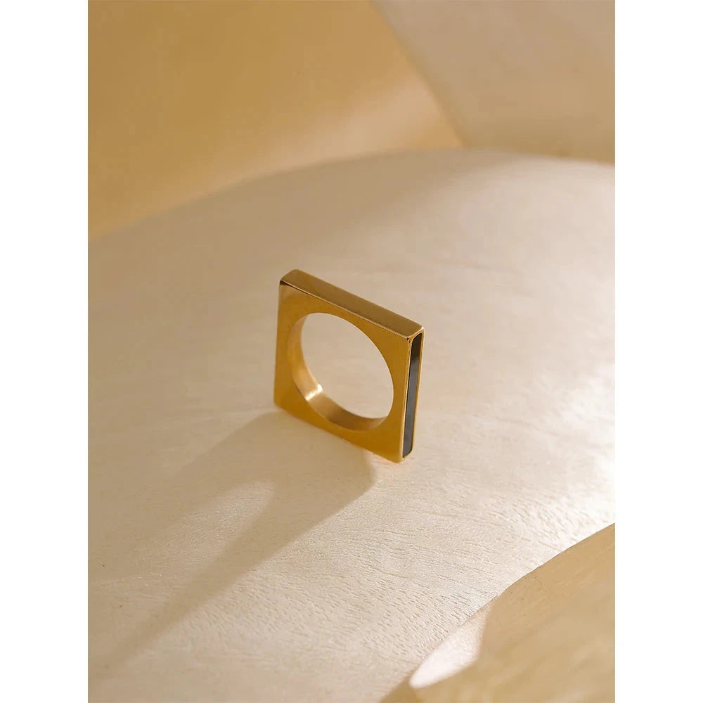 Isalene  Ring Black Bar Square Ring