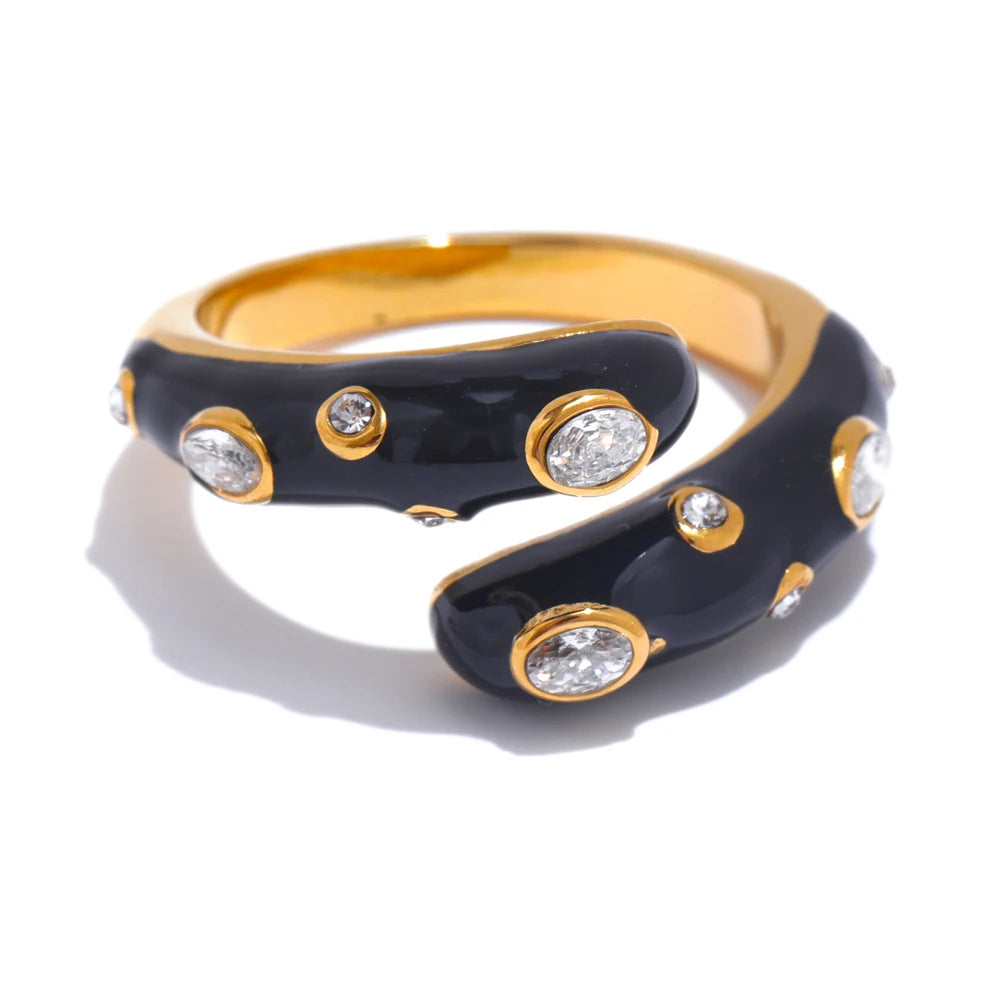 Isalene  Ring Black / Gold / Adjustable (One Size) Gemstripe Enamel Ring