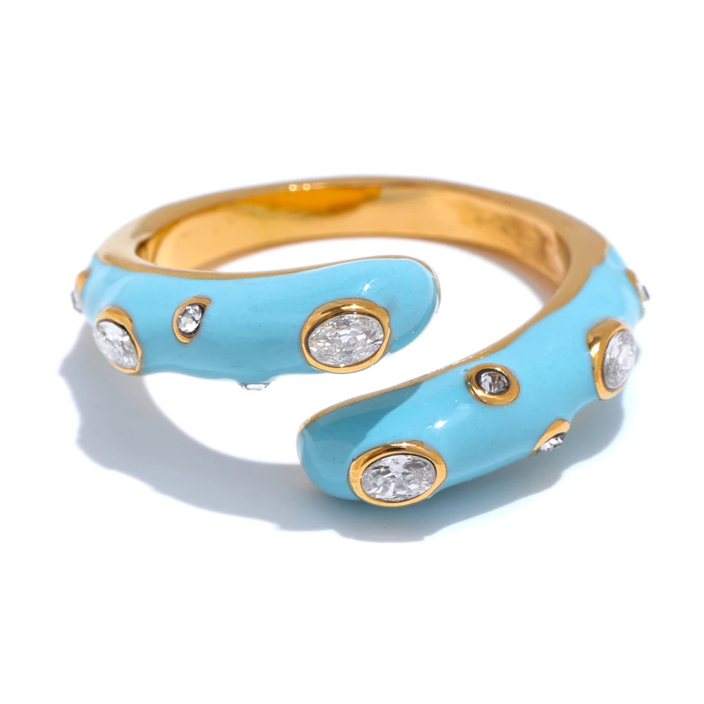 Isalene  Ring Blue / Gold / Adjustable (One Size) Gemstripe Enamel Ring