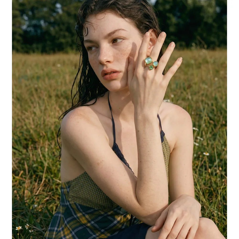 Isalene  Ring Celeste Crystal Orbit Ring