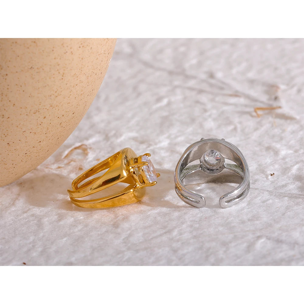 Isalene  Ring Crystal Double Band Ring