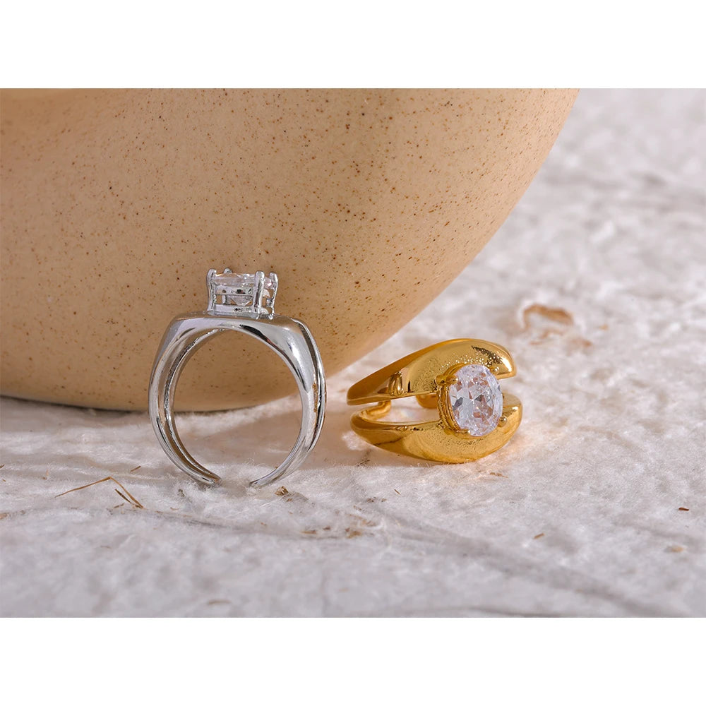 Isalene  Ring Crystal Double Band Ring