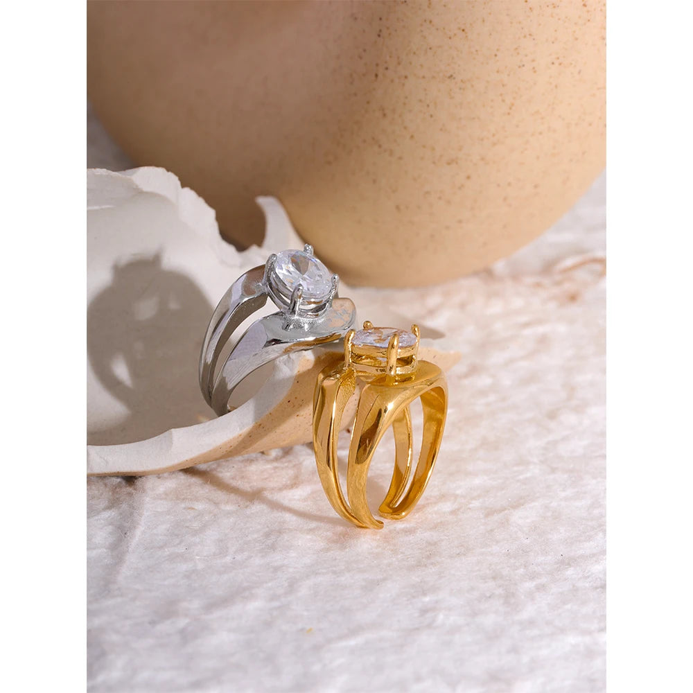 Isalene  Ring Crystal Double Band Ring