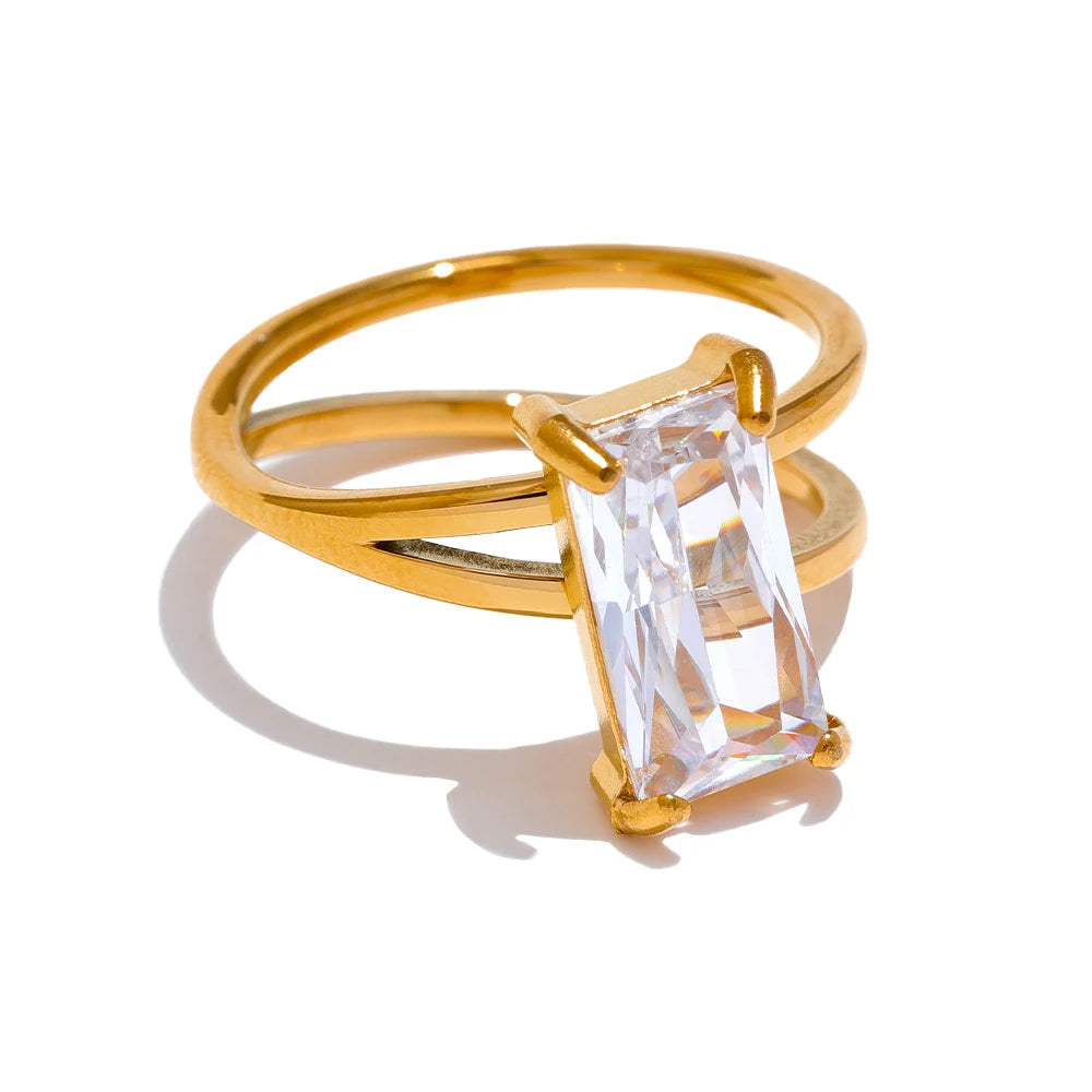 Isalene  Ring Gold / 6 Aurora Emerald-Cut Statement Ring
