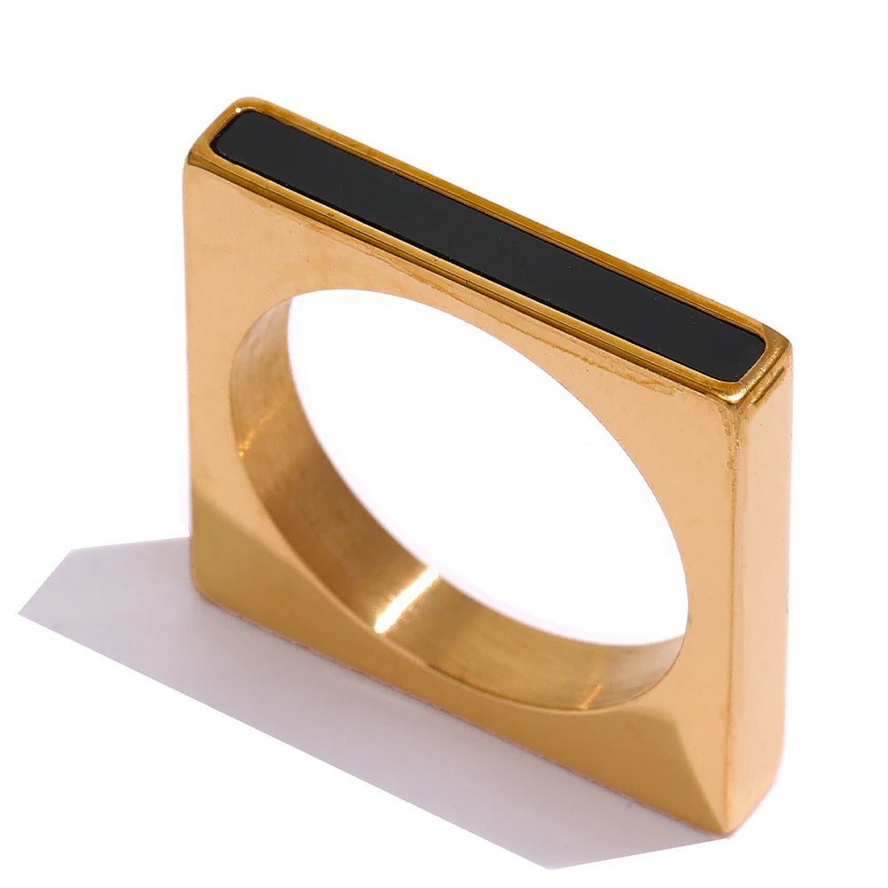 Isalene  Ring Gold / 6 Black Bar Square Ring