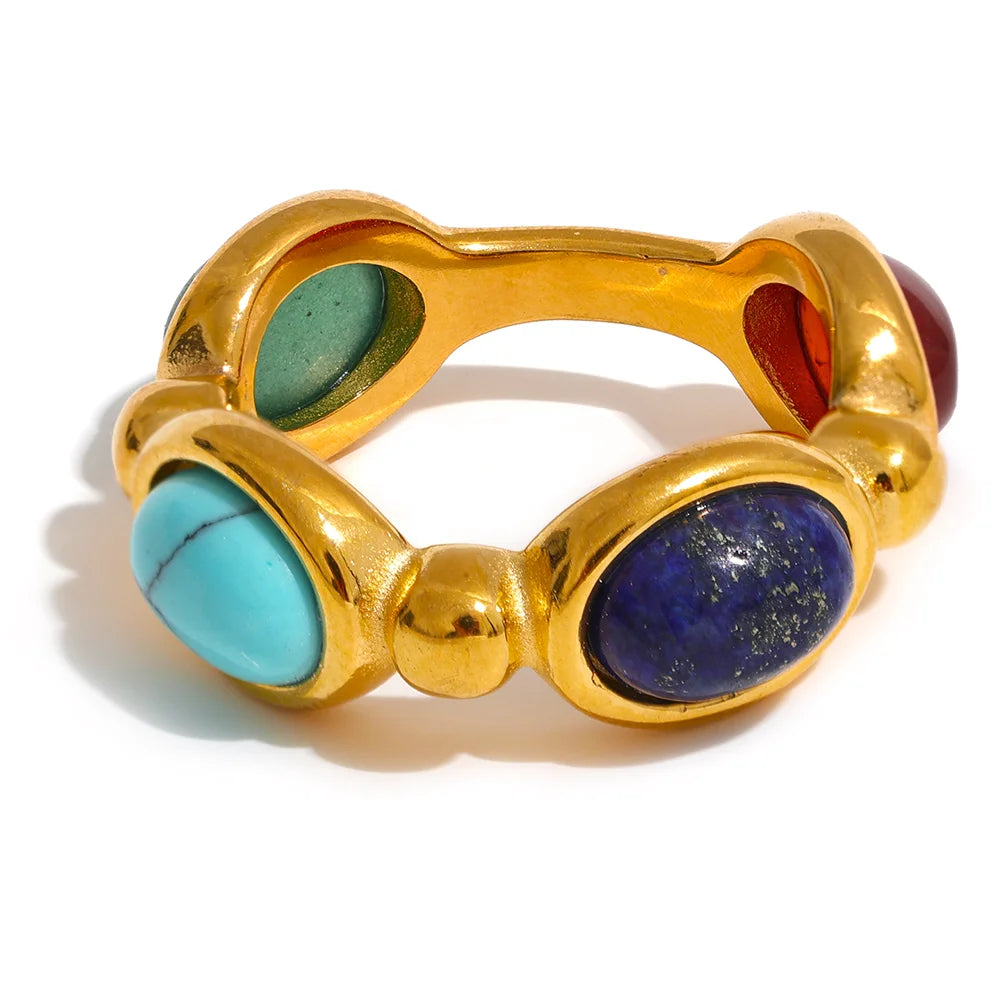 Isalene  Ring Gold / 6 Celeste Gemstone Band