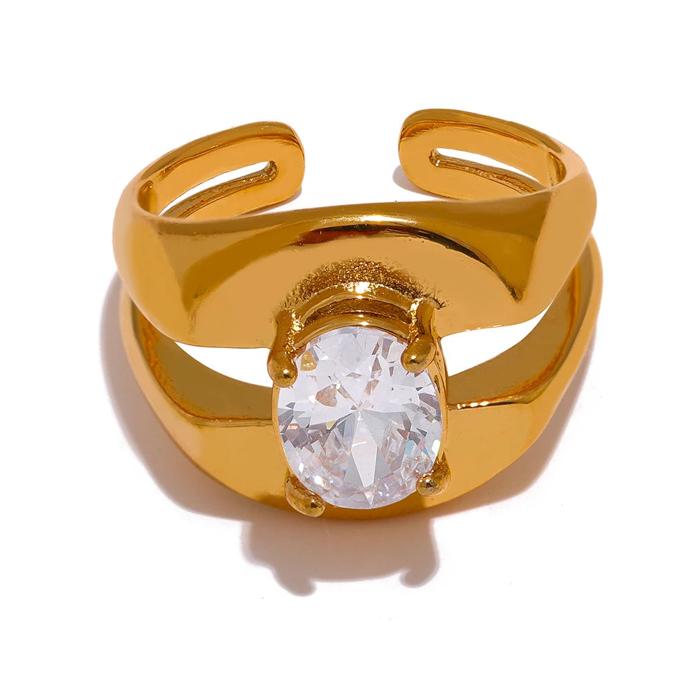Isalene  Ring Gold / 7 Crystal Double Band Ring