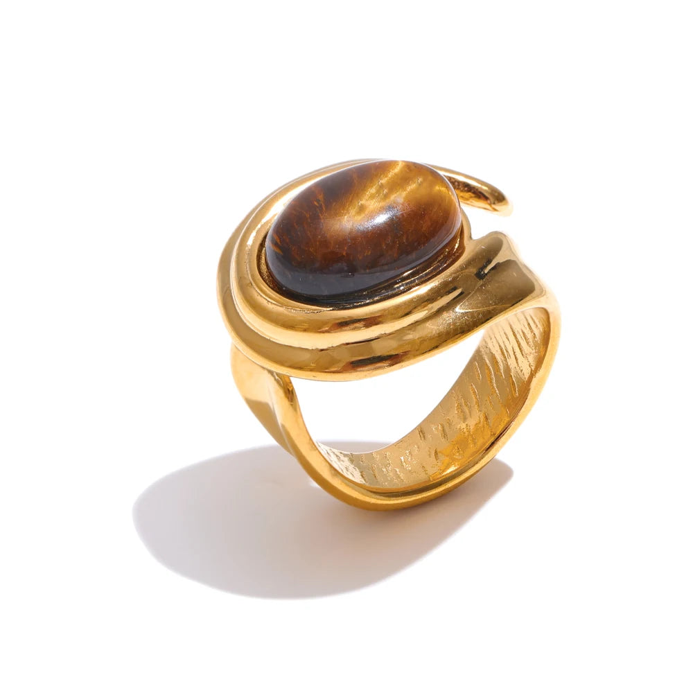 Isalene  Ring Gold / 7 Golden Swirl Tiger’s Eye Ring